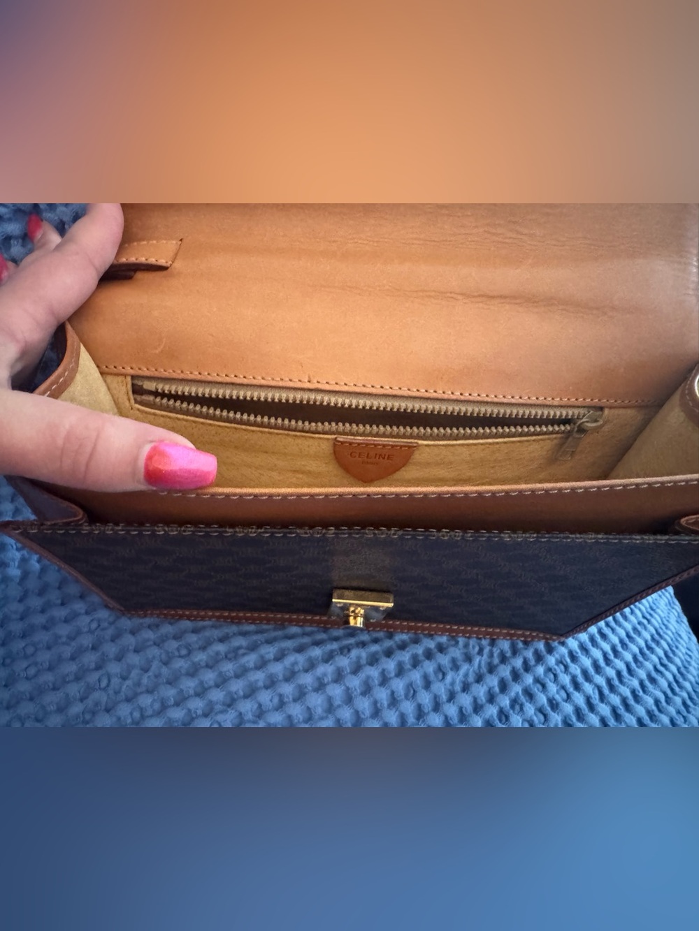 Celine Brown Monogram Canvas Crossbody with Cognac Trim and Gold Lock - Picture 3 of 4